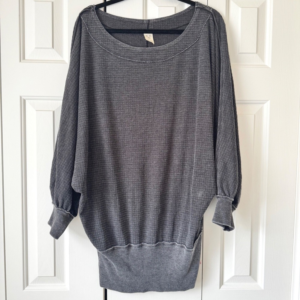 Free People We The Free Charcoal Grey Thermal Dolman Sleeve Oversized Top Medium
